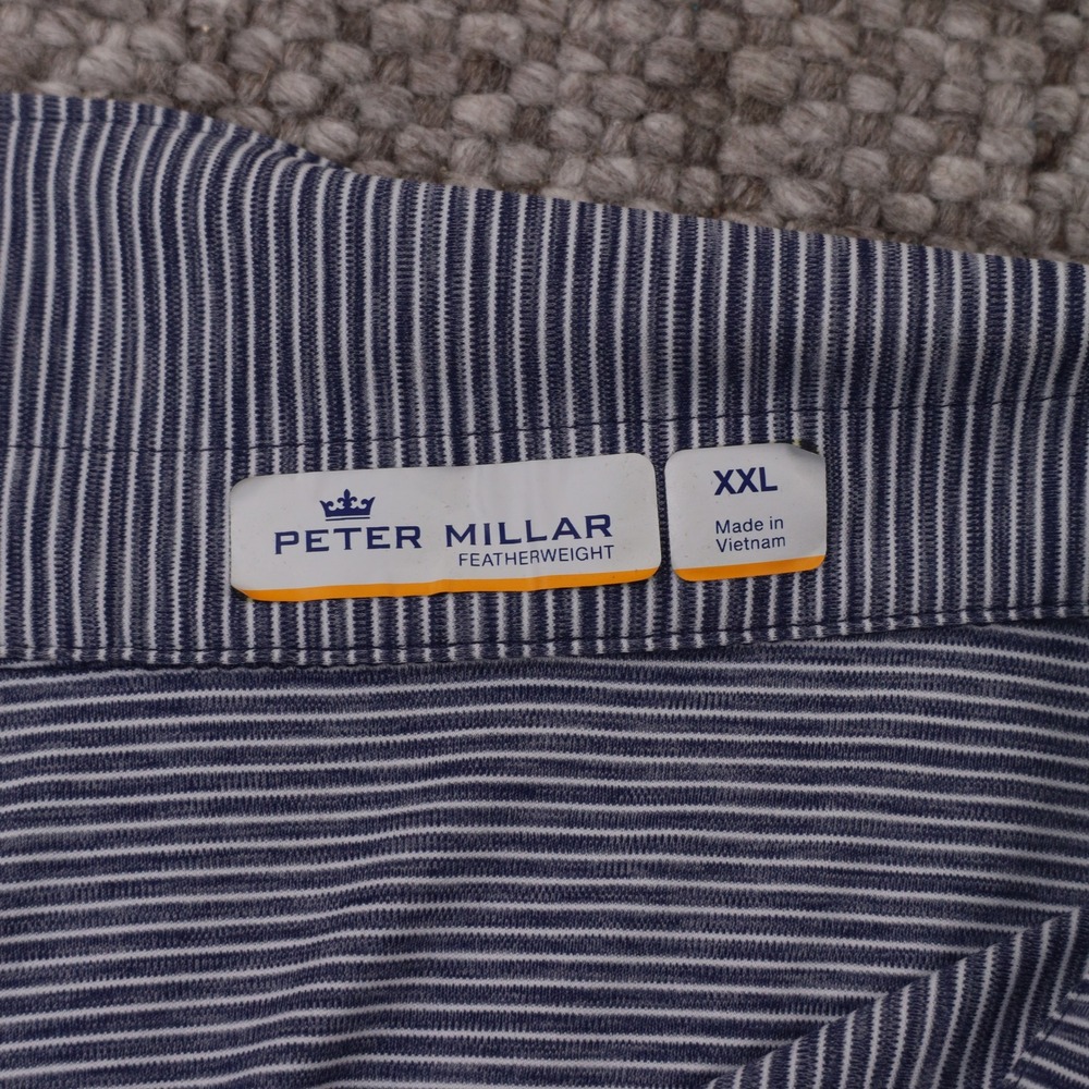 Peter Millar Polo Shirt Mens XXL Blue White Excellent Featherweight Striped 645